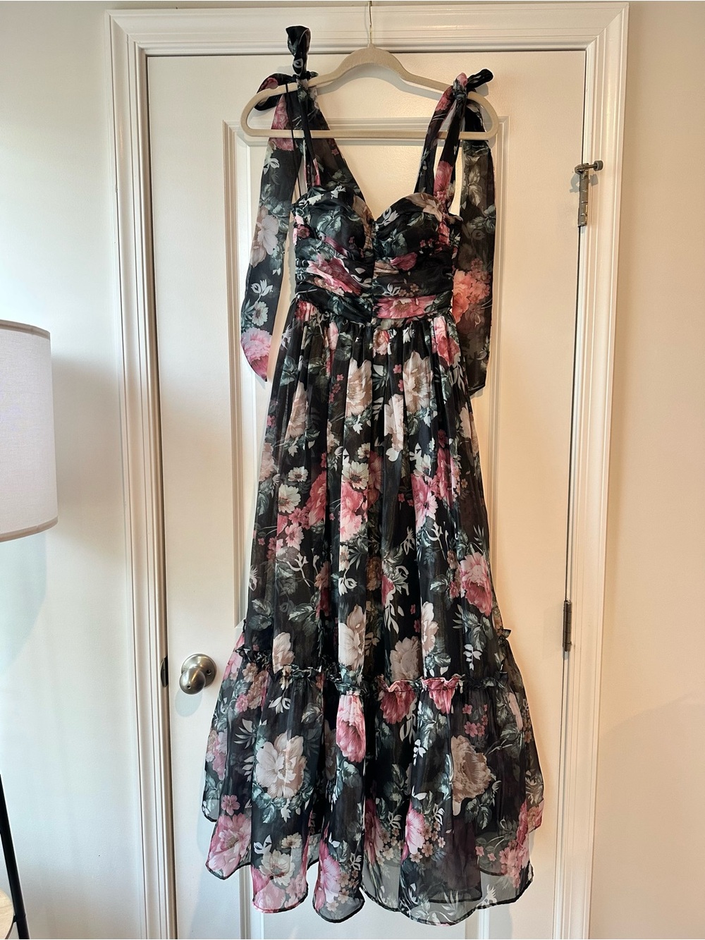 Petal and Pup Black Floral Tie-Strap Midi Dress, Small!
